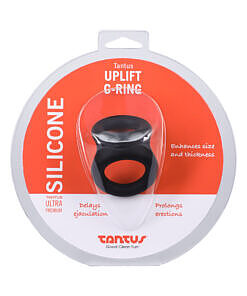 Tantus Uplift C-Ring Cock and Ball Sling Onyx on a neutral background