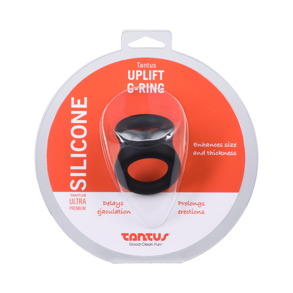 Tantus Uplift C-Ring Cock and Ball Sling Onyx on a neutral background