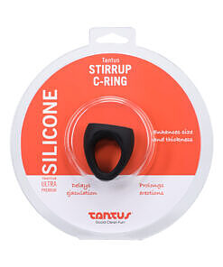 Tantus Stirrup C-Ring Cock and Ball Sling Onyx in black silicone