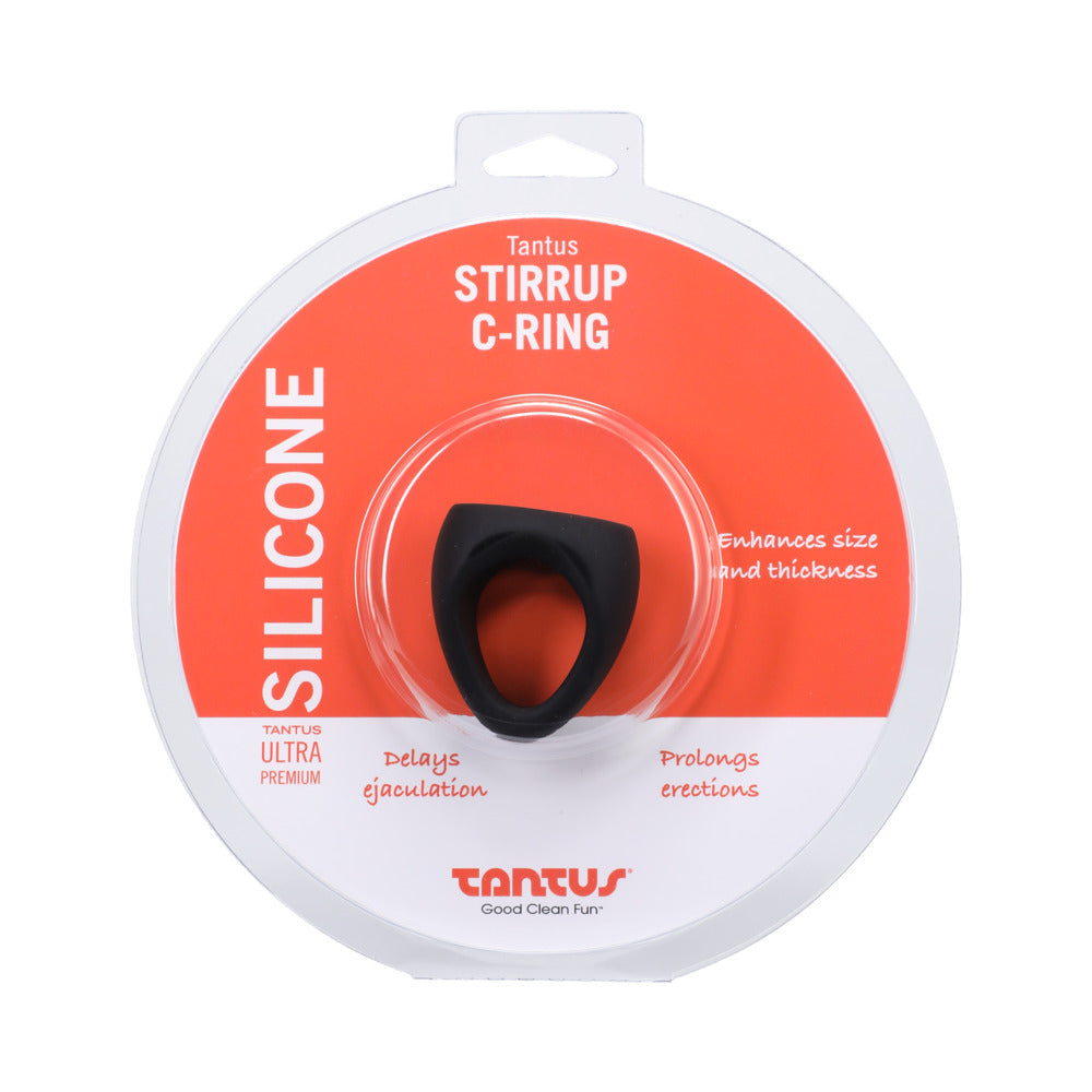 Tantus Stirrup C-Ring Cock and Ball Sling Onyx in black silicone
