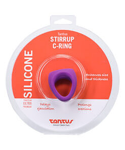 Tantus Stirrup C-Ring Cock and Ball Sling in lilac. Body-safe silicone ring with ball sling for enhanced performance.