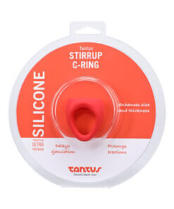 Tantus Stirrup C-Ring Cock and Ball Sling in Crimson - 35mm body-safe silicone cock and ball sling