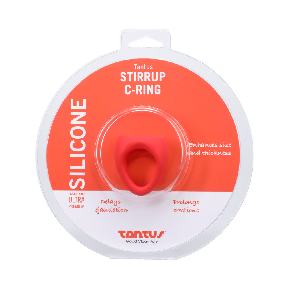 Tantus Stirrup C-Ring Cock and Ball Sling in Crimson - 35mm body-safe silicone cock and ball sling