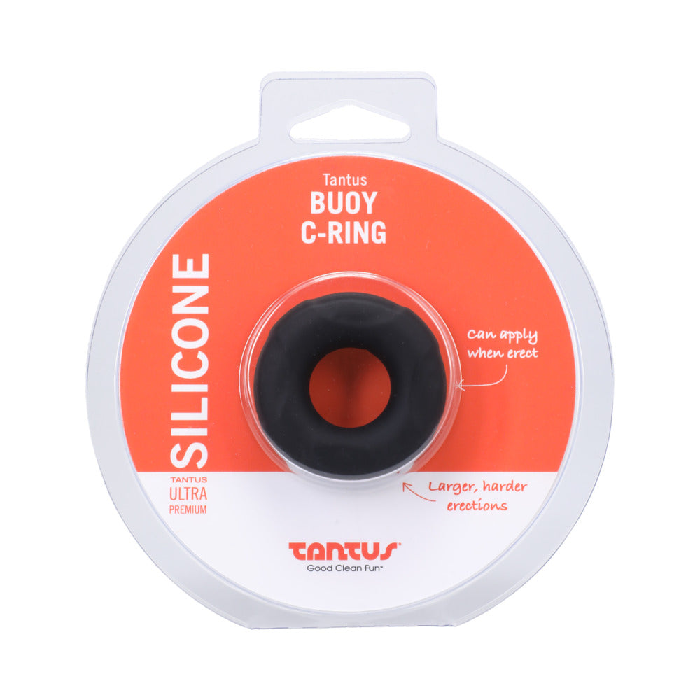 Tantus Buoy C-Ring Small Onyx - soft stretchy silicone ring for long-lasting firmness.