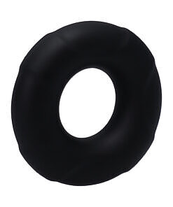 highlighting its thick black silicone band and circular