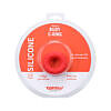 Crimson silicone Tantus Buoy C-Ring stretched over a white background