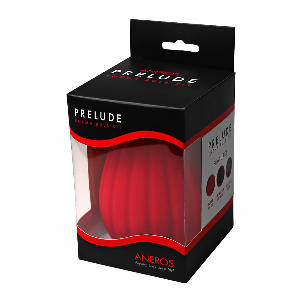Aneros Prelude Enema Bulb in medical-grade silicone with one-way slow-flow nozzle and pleated grip
