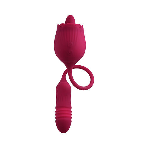Evolved Wild Rose Rechargeable Dual-Ended Silicone Thrusting Egg & Flicking Tongue Vibrator Red - Image 6