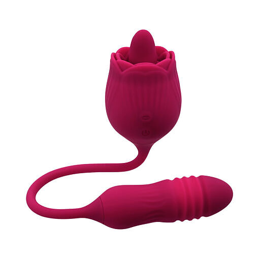 Evolved Wild Rose Rechargeable Dual-Ended Silicone Thrusting Egg & Flicking Tongue Vibrator Red - Image 7