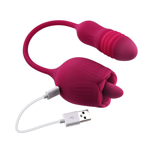 Evolved Wild Rose Rechargeable Dual-Ended Silicone Thrusting Egg & Flicking Tongue Vibrator Red - Image 8