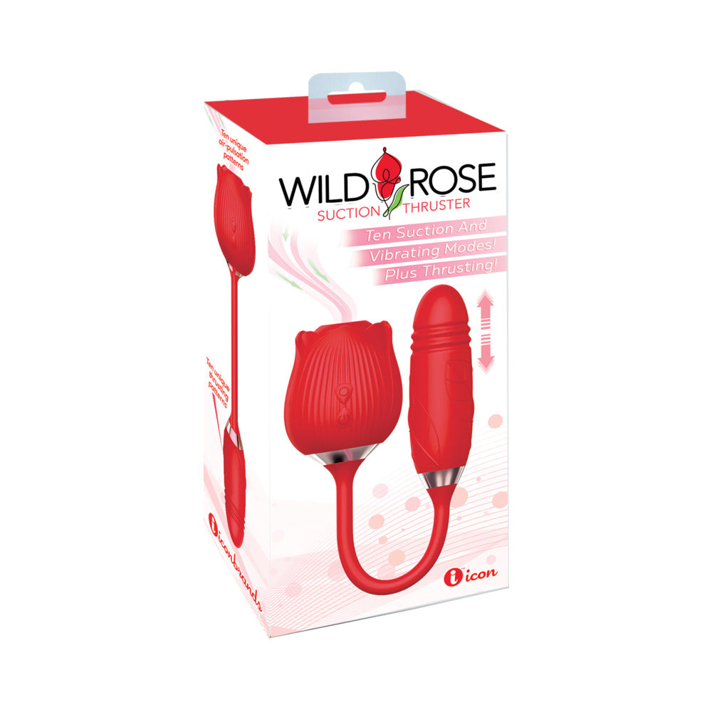 Wild Rose Suction Thruster Red by Icon Brands - rose suction thruster with 10 suction and thrust modes