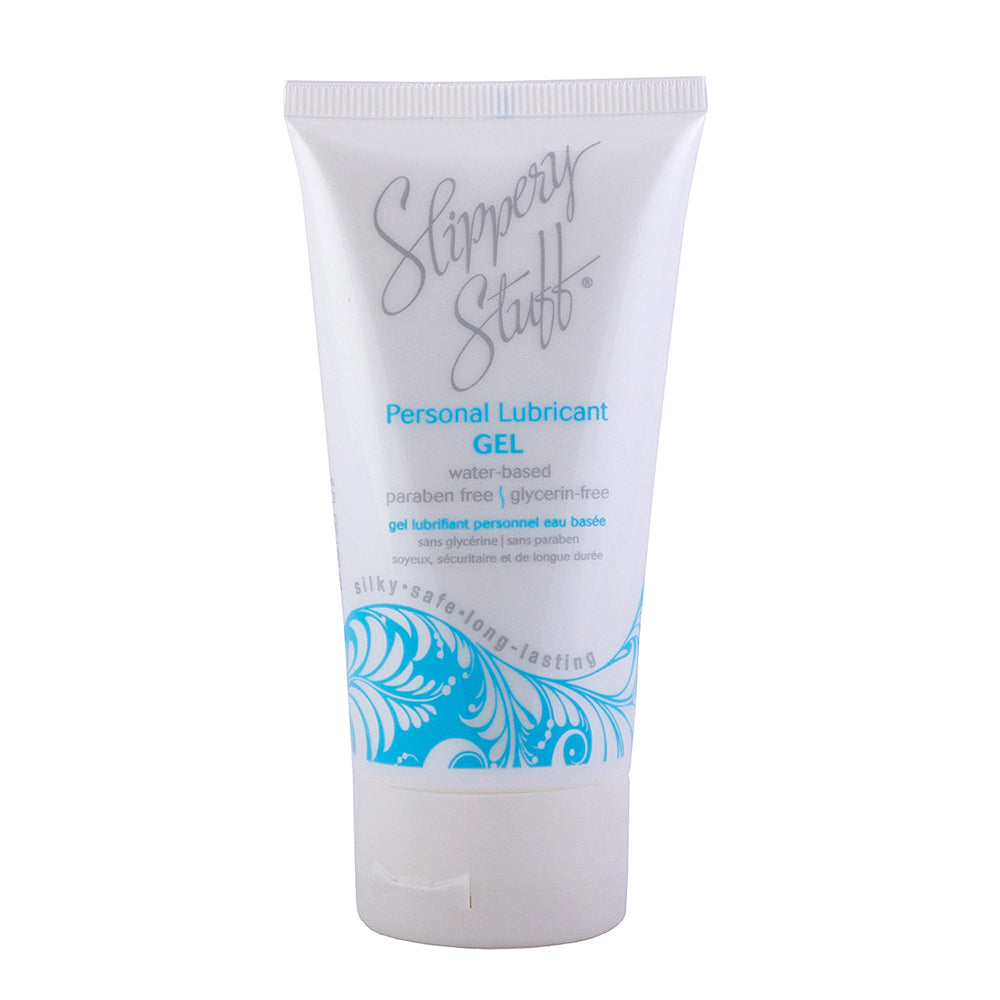 Slippery Stuff gel water-based lubricant 2 oz tube on white background