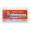 Silver Tantus Ripple Small silicone anal beads with graduated ripples and flared base on a white surface.