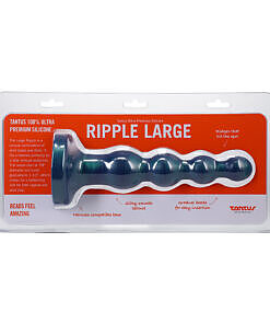 Tantus Ripple Large anal beads dildo in malachite green with five graduated beads on a white background.