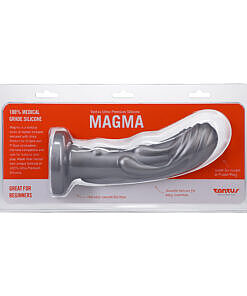 Silver Tantus Magma fantasy dildo with sculpted molten drips texture