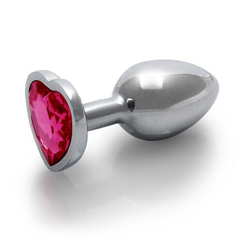 Ouch! Heart Gem Butt Plug Small Silver/Rubellite Pink - Image 3