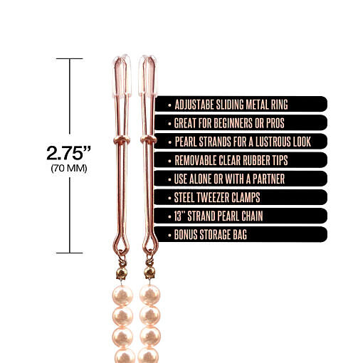 Nixie Pearl Drop Beaded Tweezer Nipple Clamps Rose Gold - Image 3
