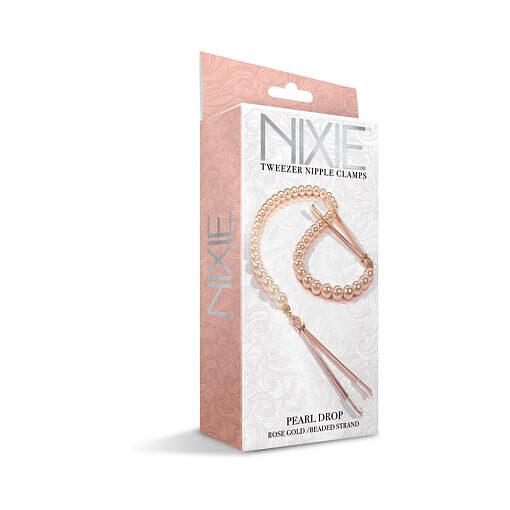 Nixie Pearl Drop Beaded Tweezer Nipple Clamps Rose Gold - Image 4