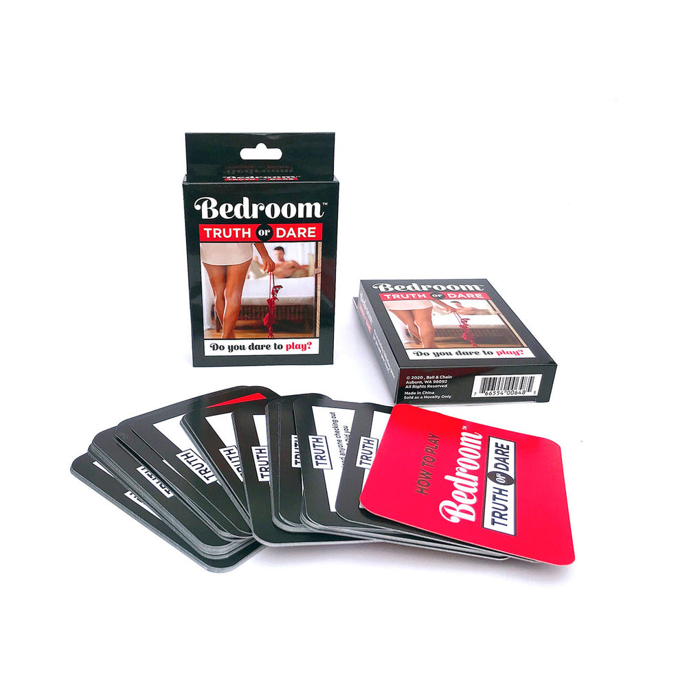 Bedroom Truth or Dare Card Game box with sensual red and black design