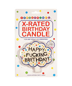 Happy Fucking Birthday! X-Rated Candle on a festive table with confetti