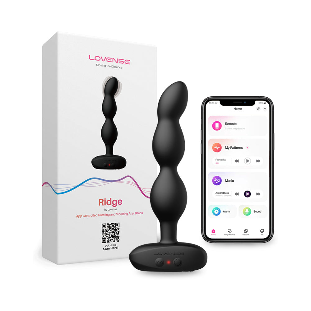 Vibrating and Rotating Anal Beads by Lovense Ridge in black silicone