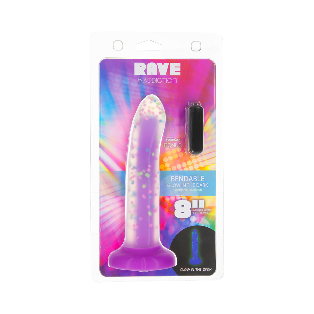 Purple Confetti glow-in-the-dark silicone dildo with bendable shaft