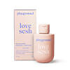 Playground Love Sesh clear water-based personal lubricant bottle with bamboo leaf graphic on a white countertop.