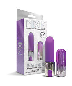 Nixie Smooch Rechargeable Lipstick Vibrator in Purple Ombre with removable cap and soft silicone tapered tip