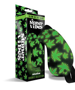 Glow in the dark blindfold with cannabis leaf design glowing green