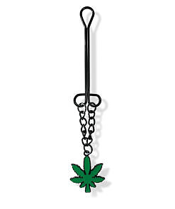 chain and cannabis charm visible.