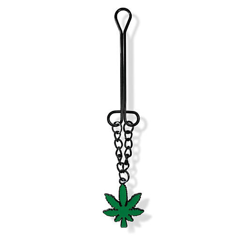 chain and cannabis charm visible.