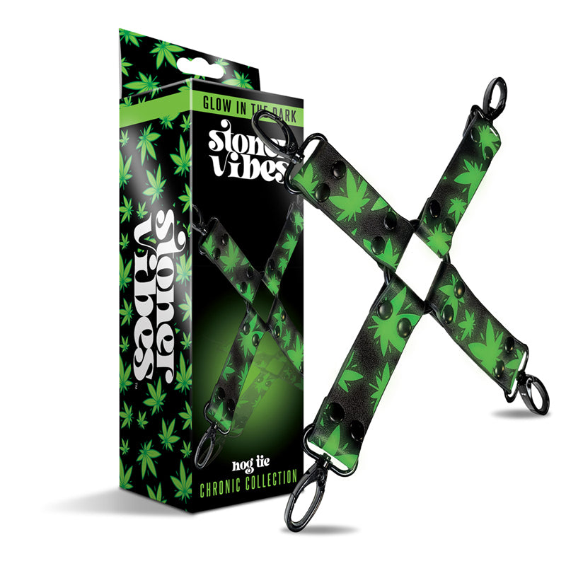 Stoner Vibes Chronic Collection Glow in the Dark Hogtie with cannabis design and black metal clips