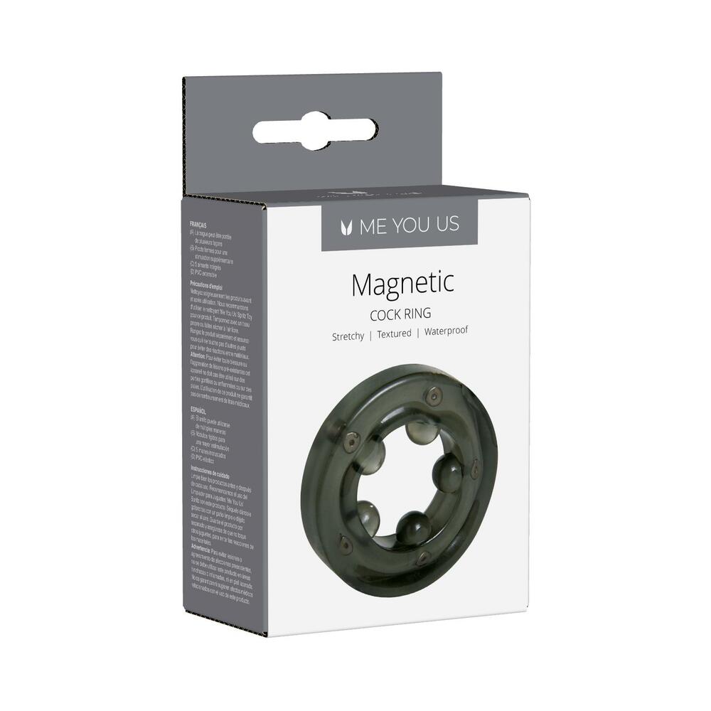Magnetic cock ring with five silver magnets against a dark