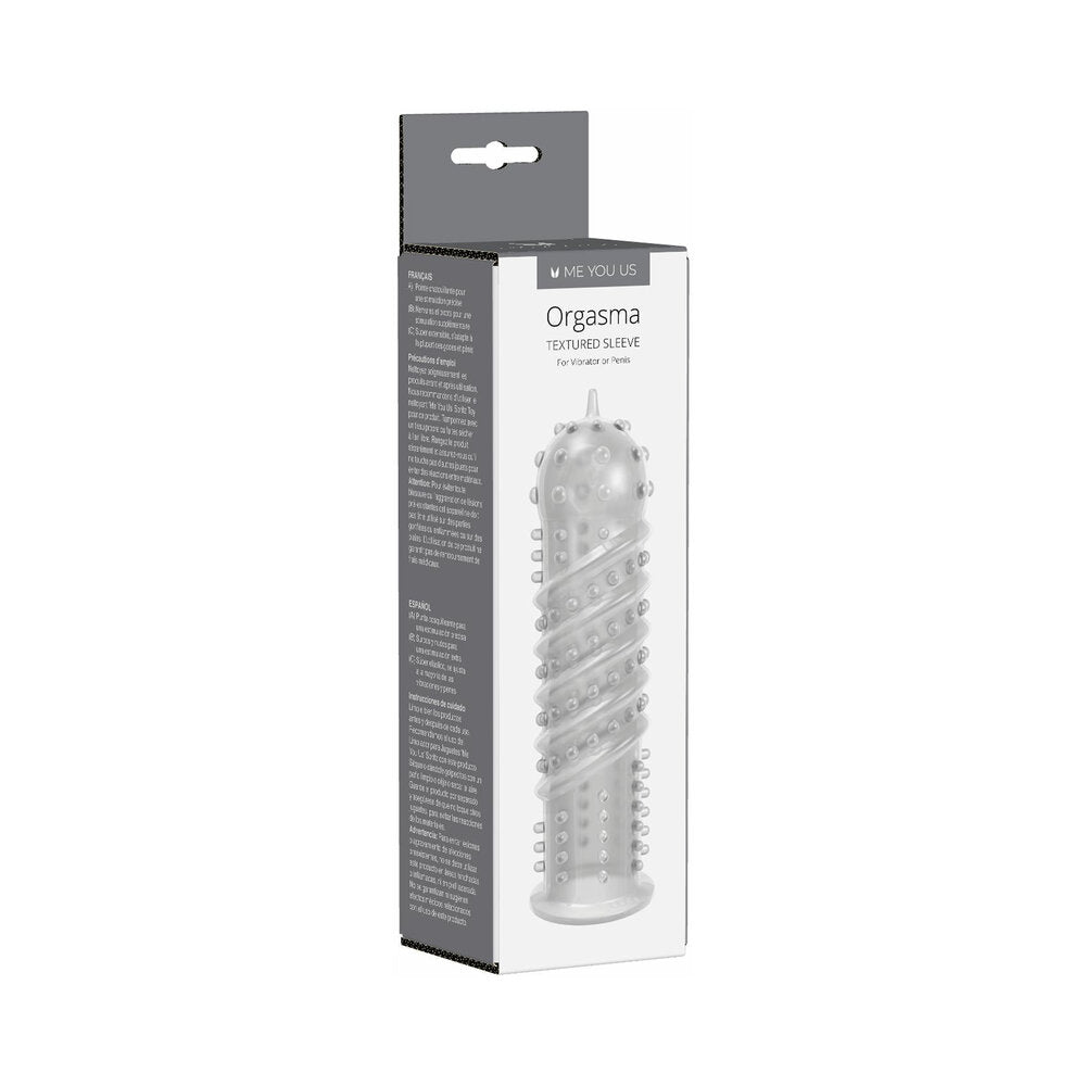 Me You Us Orgasma Sleeve Clear transparent textured sleeve with soft rubber spike tip