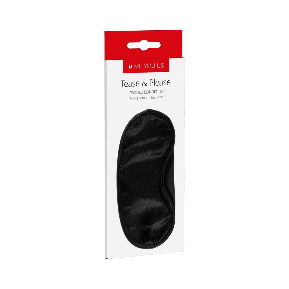 Me You Us Tease and Please Padded Blindfold Black - luxurious satin blindfold with padded comfort for sensory play.