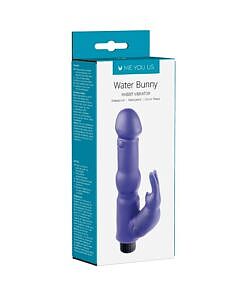 Me You Us Water Bunny Rabbit Vibrator Purple lying on wet bathroom tiles with water droplets