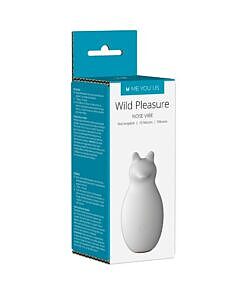 Me You Us Wild Pleasure Nose vibrator with liquid silicone nubby nose sitting on a soft white background showing its compact animal shape.