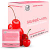 Sweetums Intimate Wipes Cherry Flavor 10-Pack pouch with tear-open wipe packet and cherry illustration.