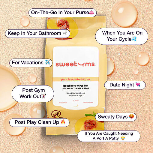 Sweetums Intimate Wipes Peach Scent (Unflavored) 30-Pack - Image 2