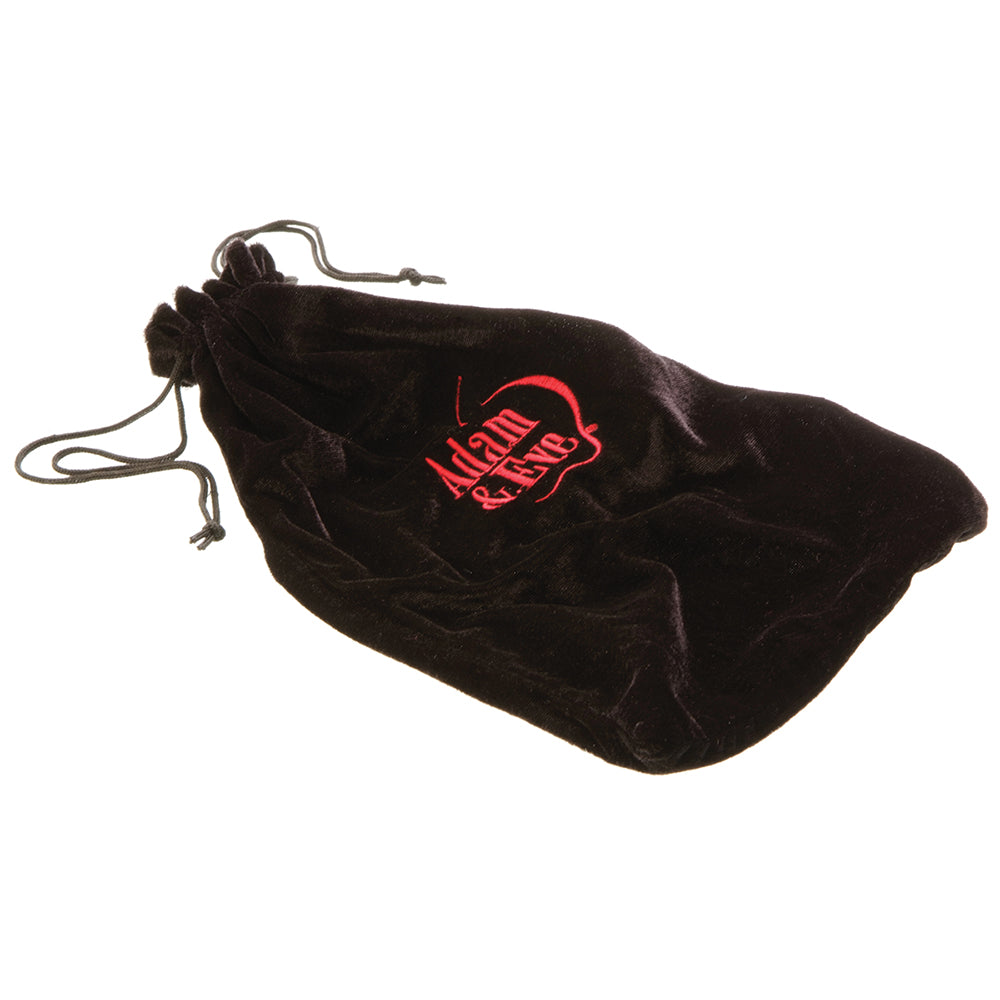 Black Adam & Eve Velvet Storage Bag with drawstring closure on a white background