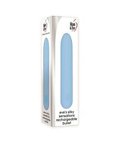 Adam & Eve Eve's Silky Sensations Rechargeable Bullet - sleek silicone bullet with USB cable on soft fabric.