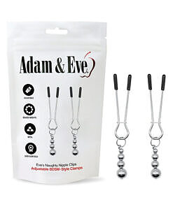 Adam & Eve Eve's Naughty Nipple Clips - adjustable silvery metal nipple clamps with beaded weights
