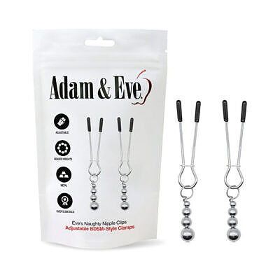 Adam & Eve Eve's Naughty Nipple Clips - adjustable silvery metal nipple clamps with beaded weights