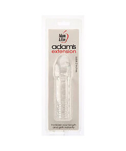 Clear Adam & Eve 2-inch penis extender sleeve on a white background