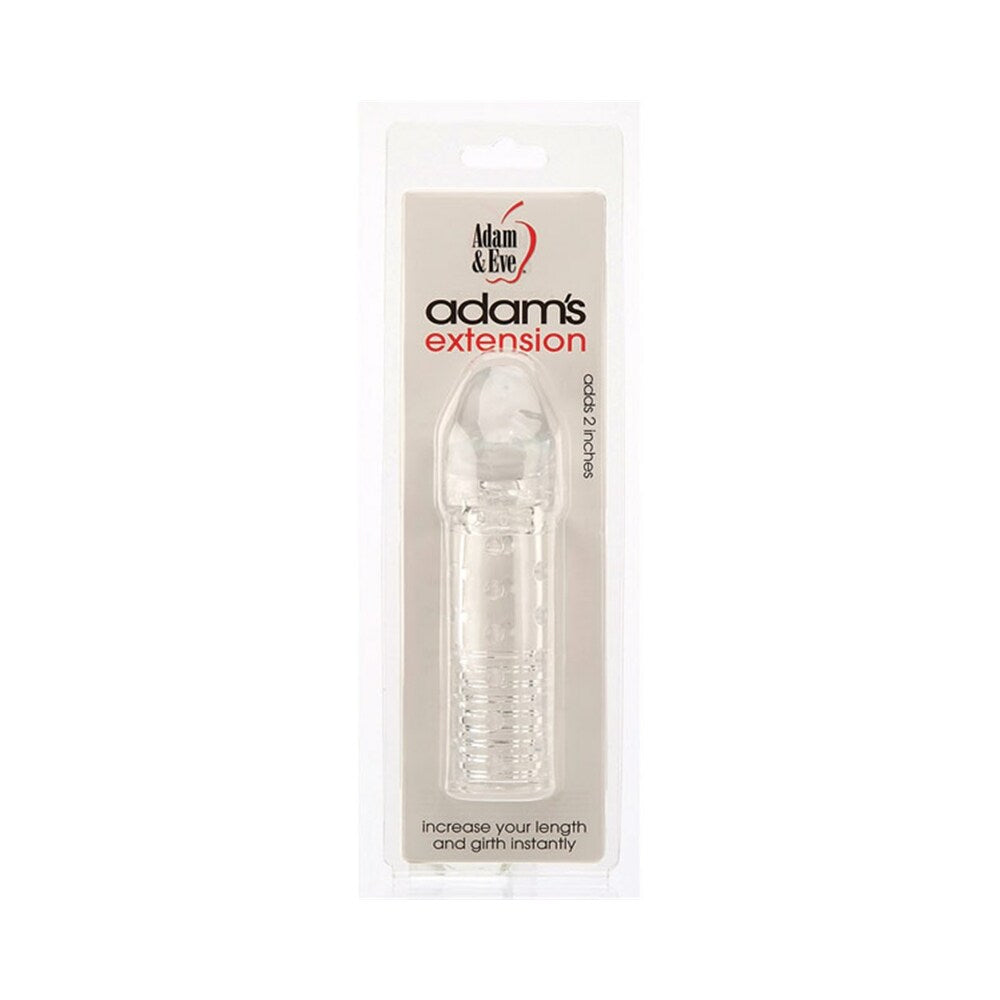 Clear Adam & Eve 2-inch penis extender sleeve on a white background