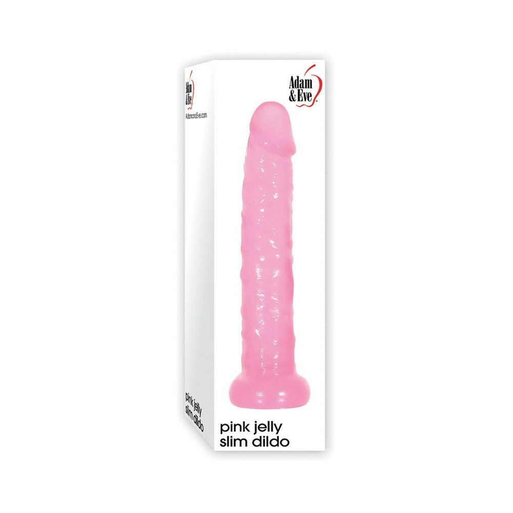 Adam & Eve Pink Jelly Slim Dildo on a white background