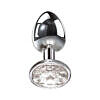Adam & Eve Clear Gem Anal Plug Small with sparkling jeweled base on white background