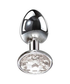 Adam & Eve Clear Gem Anal Plug Small with sparkling jeweled base on white background