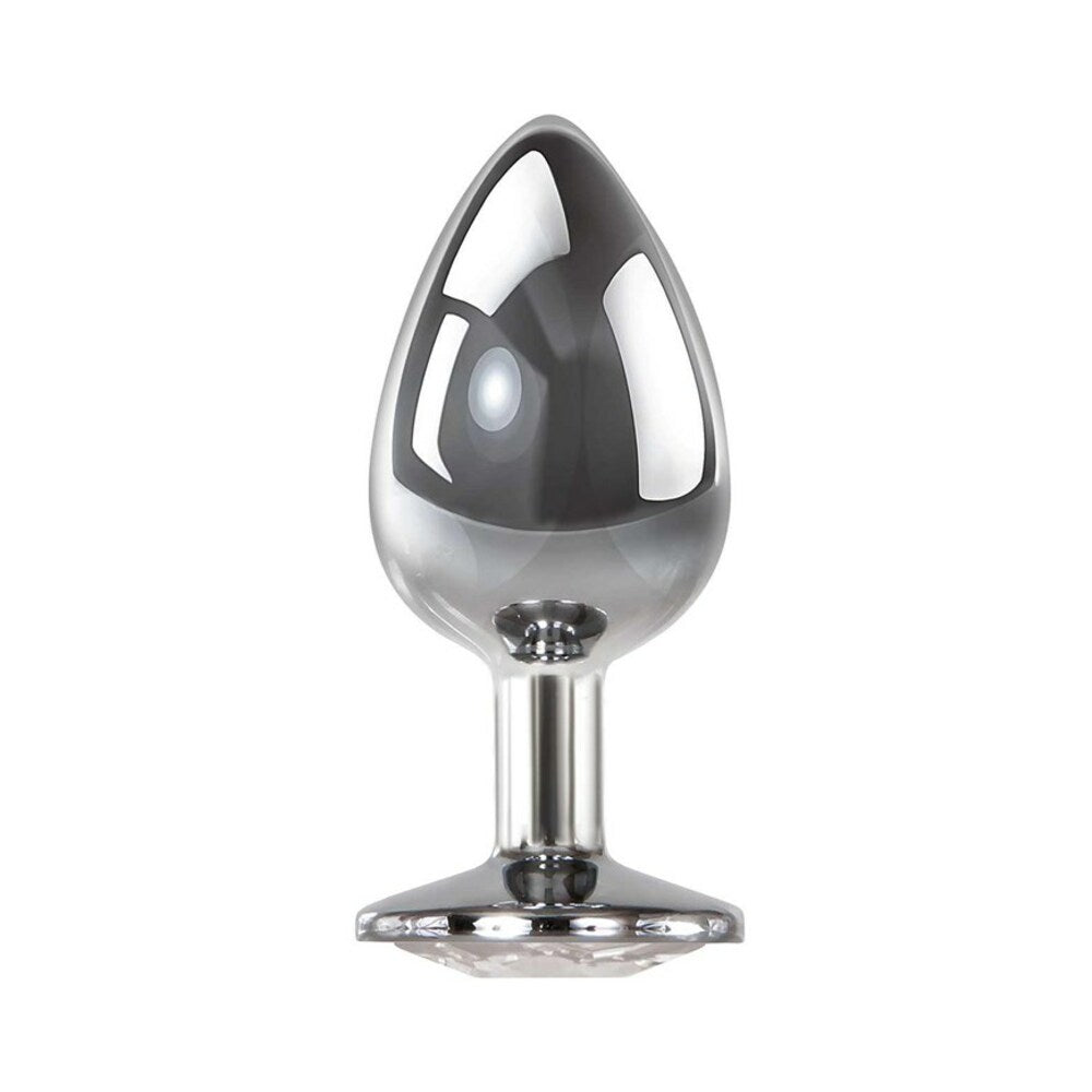 Adam & Eve Clear Gem Anal Plug Large with sparkling gem base and smooth tapered body