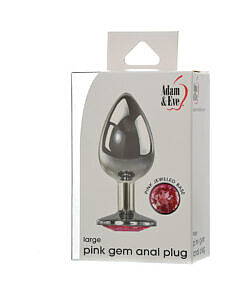 Adam & Eve Pink Gem Anal Plug Large with sparkling pink jewel base on white background